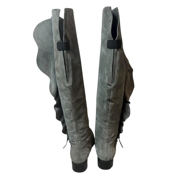TIBI Knee High Boots Gray Suede Ruffle Flat Shoes Womens 39.5 US 9 Made In Italy - Picture 4 of 6